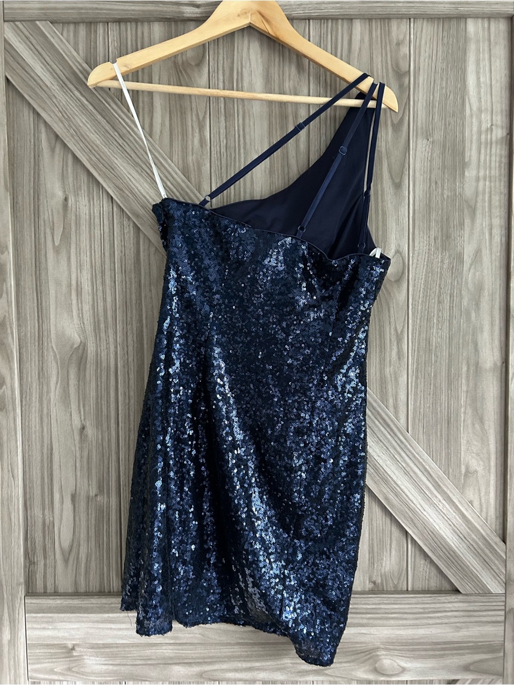 Living For The Party Navy Blue Sequin Sparkly One-Shoulder Mini Dress - Picture 2 of 6